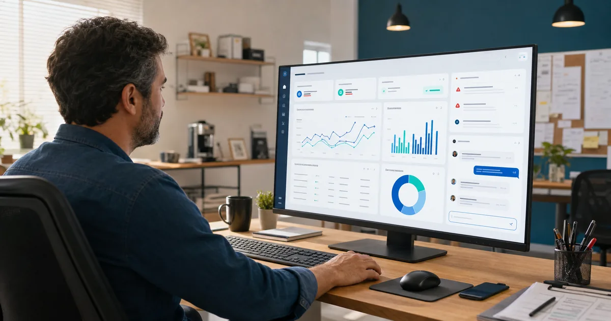 Empresário analisando dashboard operacional